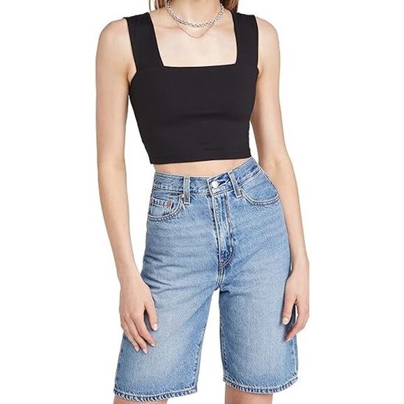 Susana Monaco Wide Strap Square Neck Crop Top Black - M - Picture 1 of 6